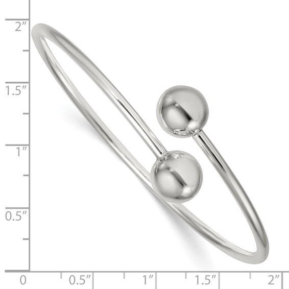Sterling Silver Polished Ball Ends Flexible Cuff Bangle
