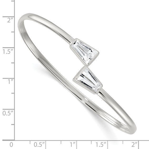 Sterling Silver Polished Tapered Baguette CZ Cuff Bangle