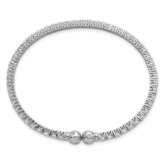 Sterling Silver Rhodium-plated Polished CZ Star Flexible Cuff Bangle Bracelet