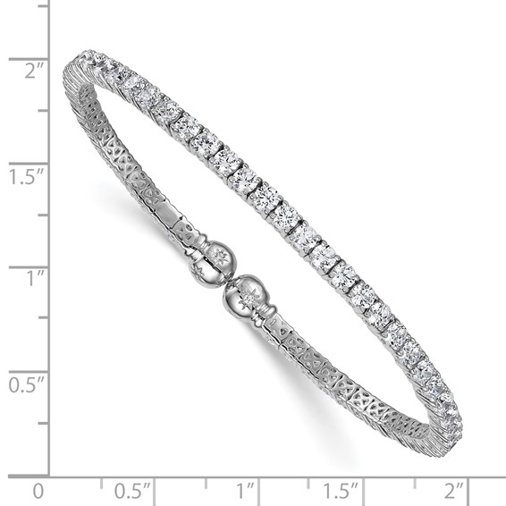 Sterling Silver Rhodium-plated Polished CZ Star Flexible Cuff Bangle Bracelet