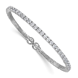 Sterling Silver Rhodium-plated Polished CZ Star Flexible Cuff Bangle Bracelet