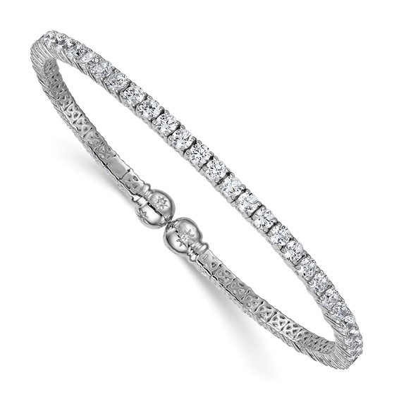 Sterling Silver Rhodium-plated Polished CZ Star Flexible Cuff Bangle Bracelet