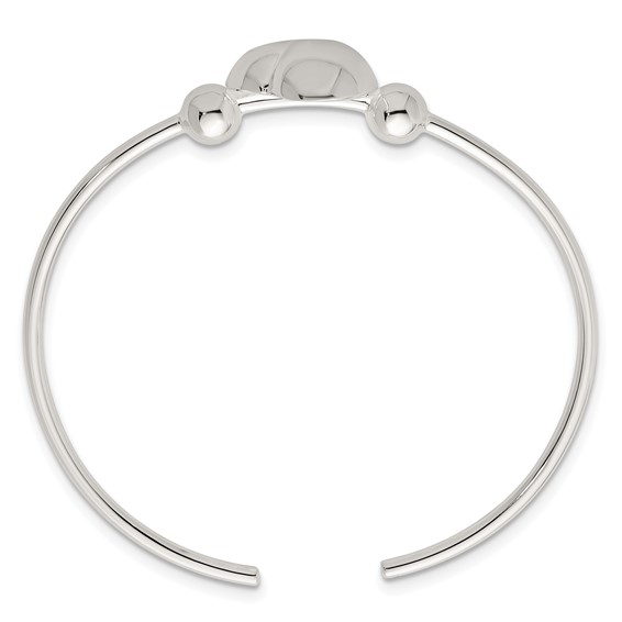 Sterling Silver Polished and Beaded Domed Heart Cuff Bangle