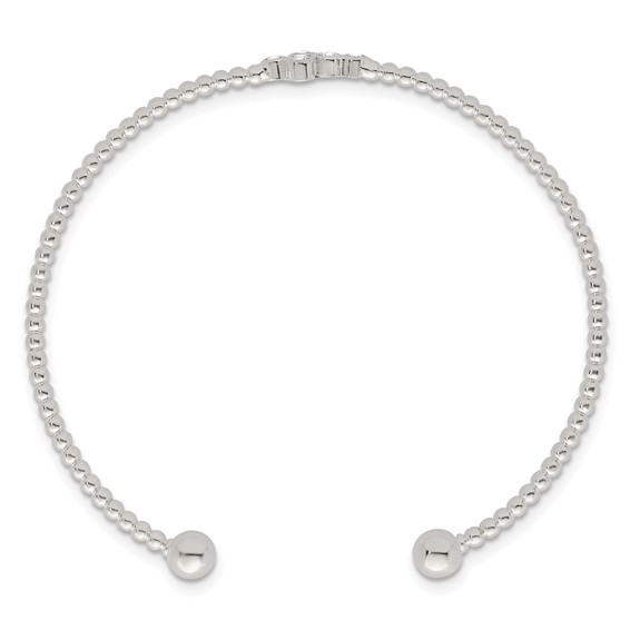 Sterling Silver Polished and Beaded CZ Cross Cuff Bangle