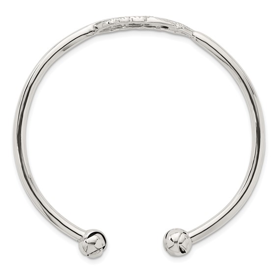 Sterling Silver Polished and Grooved Feather Cuff Bangle