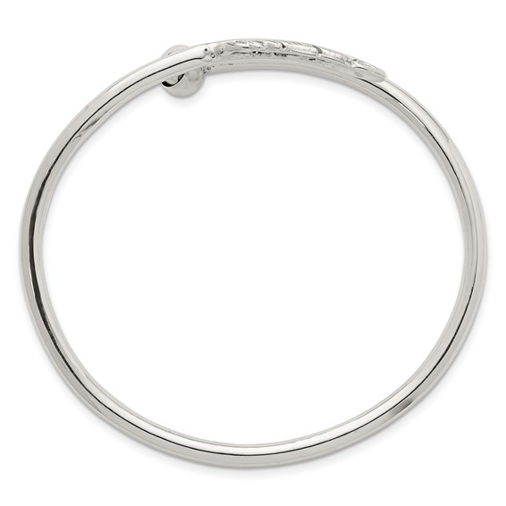Sterling Silver Polished and Grooved Feather Bypass Cuff Bangle