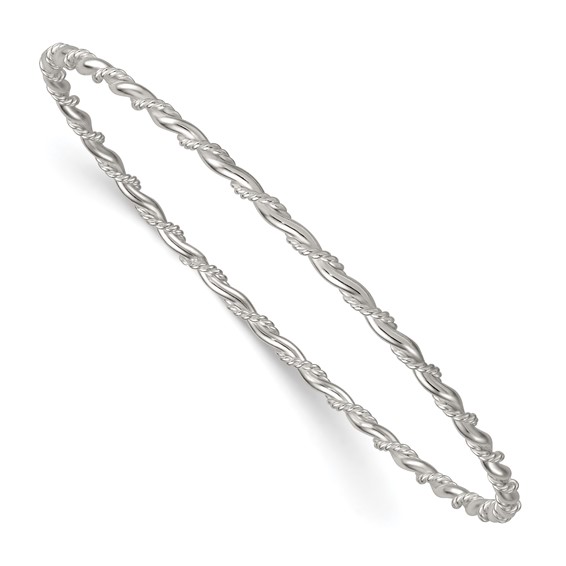 Sterling Silver Polished and Twisted 2.5mm Slip-on Bangle Bracelet