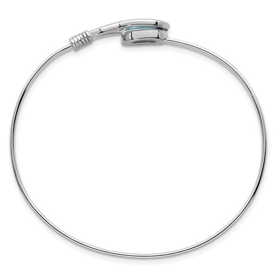 Sterling Silver Rhodium-plated Polished and Textured Larimar Cabochon Flexible Bangle