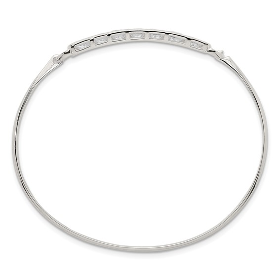 Sterling Silver Polished Square CZ Bar Bangle