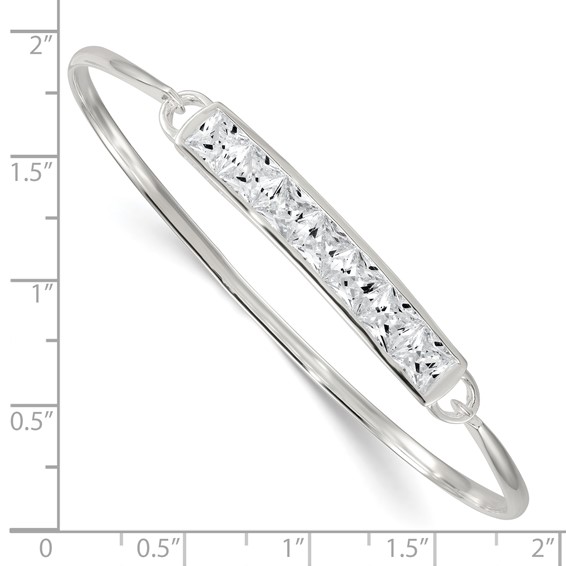 Sterling Silver Polished Square CZ Bar Bangle