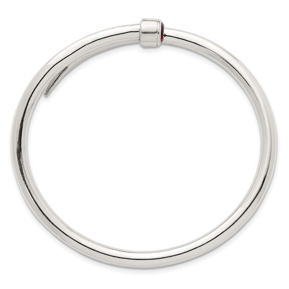 Sterling Silver Polished Red CZ Slip On Expandable Bangle