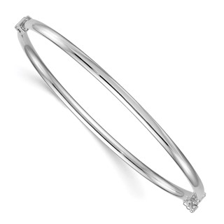 Sterling Silver Rhodium-plated Polished 3.00mm Hinged Bangle