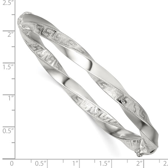 Sterling Silver Polished Textured and Twisted 6.50mm Greek Key Hinged Bangle