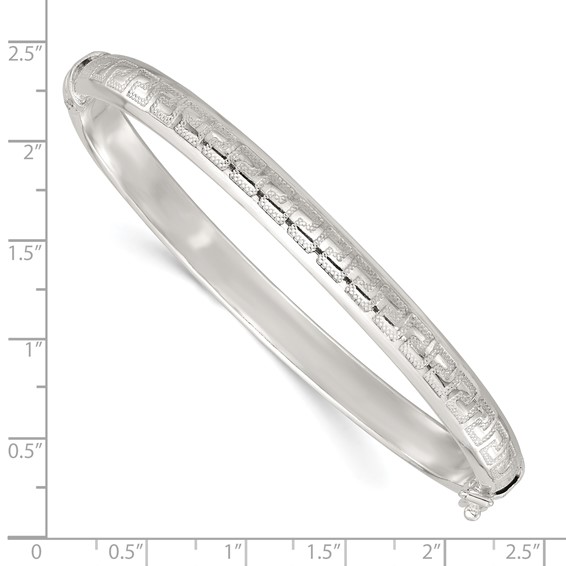 Sterling Silver Polished and Textured 6.50mm Greek Key Hinged Bangle