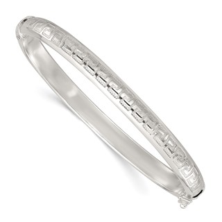 Sterling Silver Polished and Textured 6.50mm Greek Key Hinged Bangle