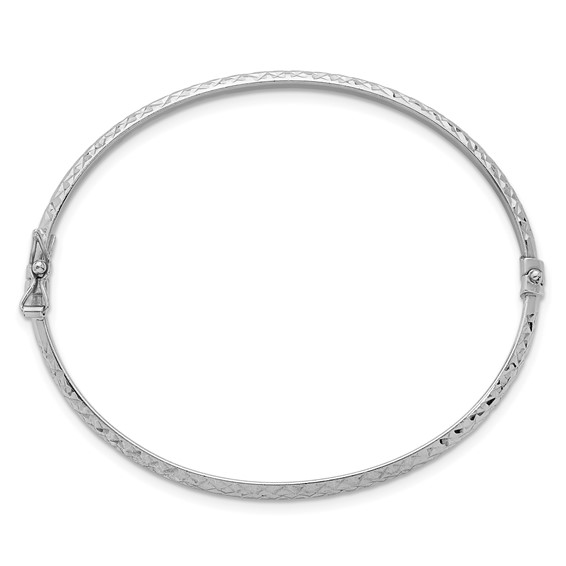 Sterling Silver Rhodium-plated Polished and Diamond-cut 4.00mm Hinged Bangle