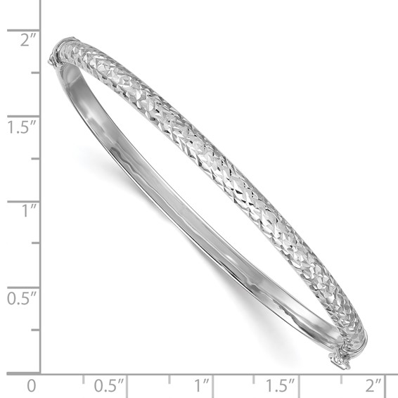 Sterling Silver Rhodium-plated Polished and Diamond-cut 4.00mm Hinged Bangle