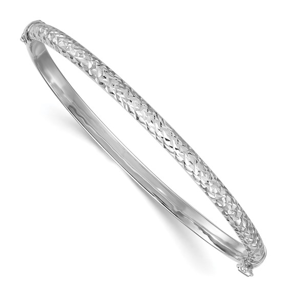 Sterling Silver Rhodium-plated Polished and Diamond-cut 4.00mm Hinged Bangle