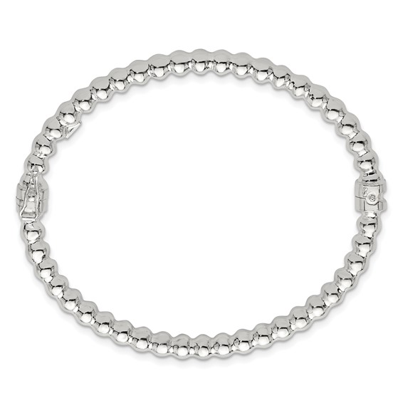 Sterling Silver Polished Beaded Design 5.00mm Hinged Bangle