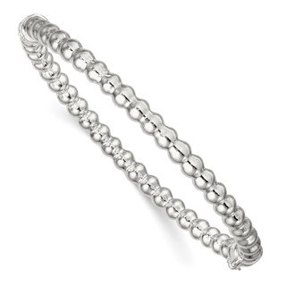 Sterling Silver Polished Beaded Design 5.00mm Hinged Bangle