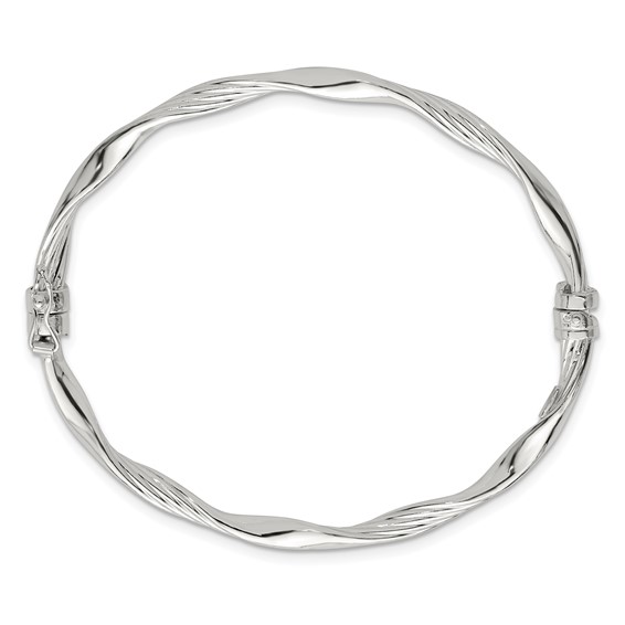 Sterling Silver Polished and Textured Twisted 4.00mm Hinged Bangle