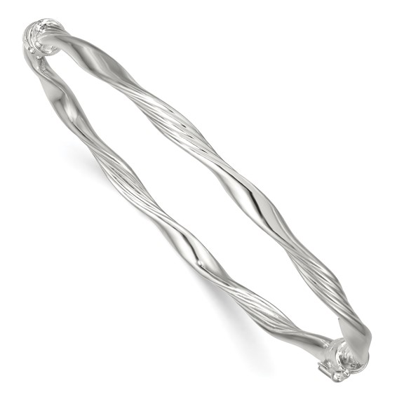 Sterling Silver Polished and Textured Twisted 4.00mm Hinged Bangle