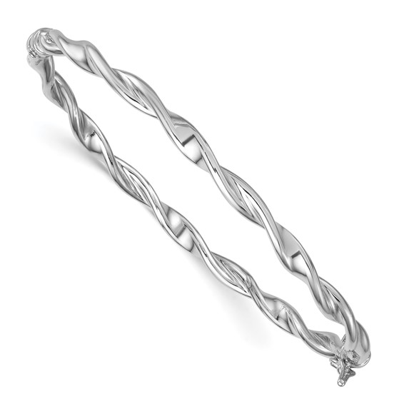 Sterling Silver Rhodium-plated Polished Twisted 4.00mm Hinged Bangle