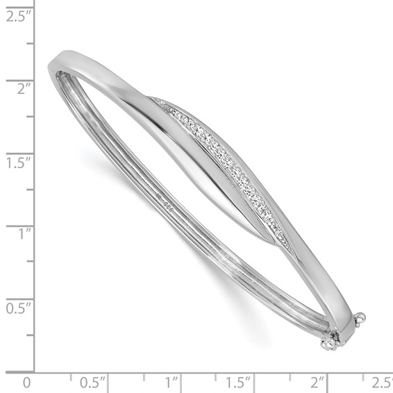 Sterling Silver Rhodium-plated CZ Polished Hinged Bangle