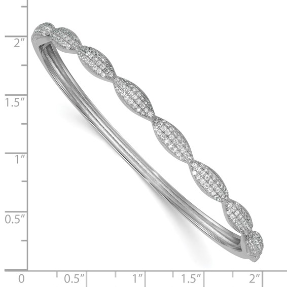 Sterling Silver Rhodium-plated Polished Fancy Scalloped CZ Hinged Bangle