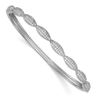 Sterling Silver Rhodium-plated Polished Fancy Scalloped CZ Hinged Bangle