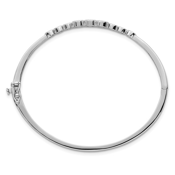 Sterling Silver Rhodium-plated Polished and Textured Bezel-set Graduated CZ Hinged Bangle