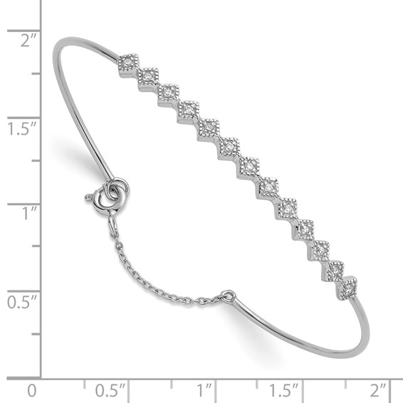 Sterling Silver Rhodium-plated Polished and Textured CZ Cuff with Safety Chain Bracelet