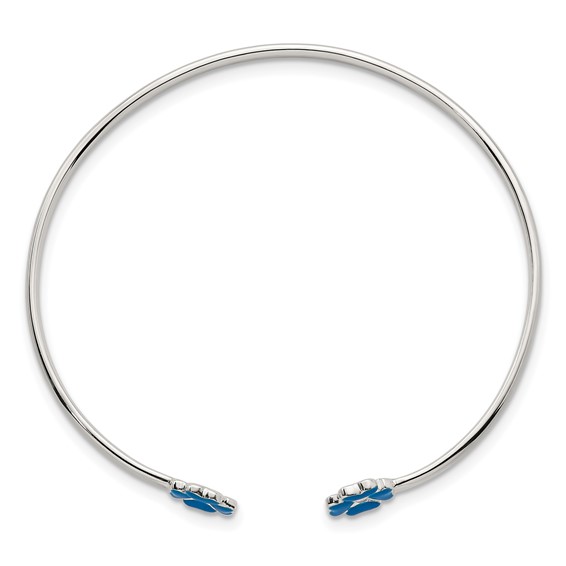 Sterling Silver Polished Blue Enamel Clover Childrens Cuff Bracelet