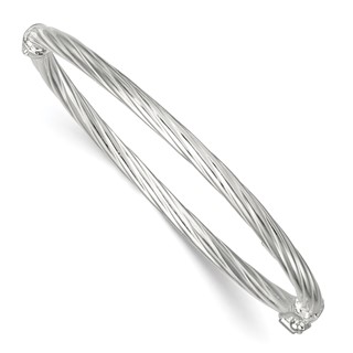 Sterling Silver Polished Twisted and Textured 3.00mm Hinged Baby Bangle