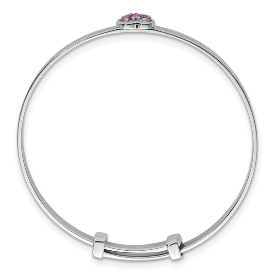 Sterling Silver Rhodium-plated Polished Pink CZ Heart Childrens Expandable Bangle