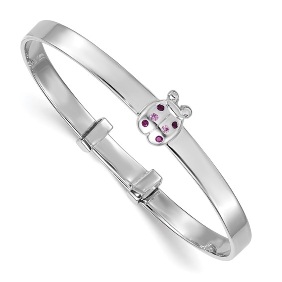 Sterling Silver Rhodium-plated Polished Pink And Red CZ Lady Bug Childrens Expandable Bangle