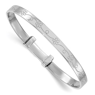 Sterling Silver Rhodium-plated Polished Etched Floral Pattern Childrens Expandable Bangle