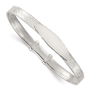 Sterling Silver Polished Claddagh Childrens Expandable Slip-on ID Bangle