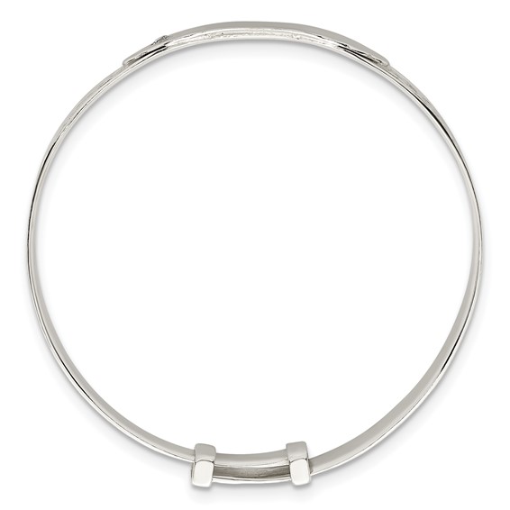 Sterling Silver Polished White CZ Claddagh Expandable Slip-on Baby ID Bangle