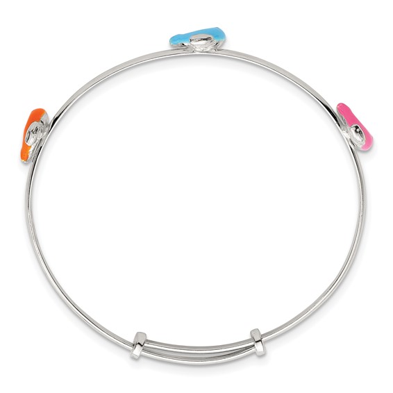 Sterling Silver Blue/Pink/Black Enamel Dolphins Childrens Expandable Slip-on Bangle