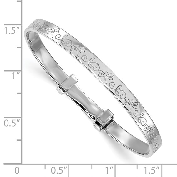 Sterling Silver Rhodium-plated Polished Etched Dragonfly Childrens Expandable Bangle