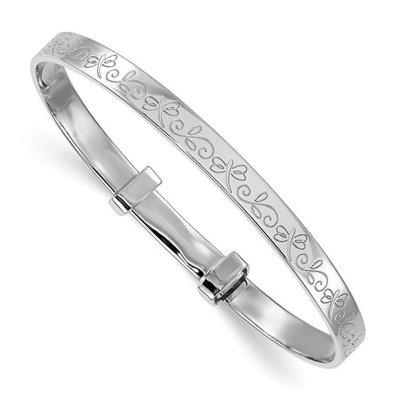 Sterling Silver Rhodium-plated Polished Etched Dragonfly Childrens Expandable Bangle