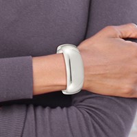 Sterling Silver Solid Polished 21mm Domed Cuff Bangle Bracelet view 4