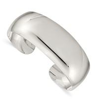Sterling Silver Solid Polished 21mm Domed Cuff Bangle Bracelet view 1