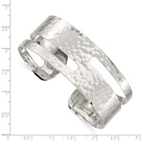 Sterling Silver Solid Polished Hammered Fancy 23mm Cuff Bangle Bracelet view 3