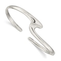 Sterling Silver Polished Fancy Wave Cuff Bangle Bracelet view 1