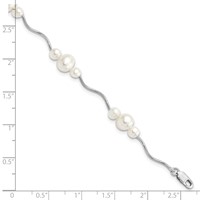 Sterling Silver Rhodium-plated 3-6mm White Near-Round Freshwater Cultured Pearl Bracelet, 7.25" view 3