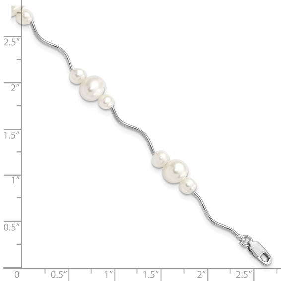 Sterling Silver Rhodium-plated 3-6mm White Near-Round Freshwater Cultured Pearl 7.25 inch Bracelet