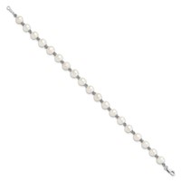 Sterling Silver Rhodium-plated 6-7mm White Round Freshwater Cultured Pearl Bracelet, 7.25" view 2