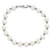 Sterling Silver Rhodium-plated 6-7mm White Round Freshwater Cultured Pearl Bracelet, 7.25" view 4